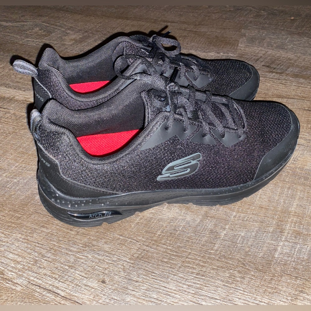 Womens Skechers 108019 Arch Fit Sr Slip Resistant Black Work Shoes - 9.5